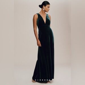 Anthropologie Green Jenny Yoo Logan Deep V Velvet Gown - Worn Once!